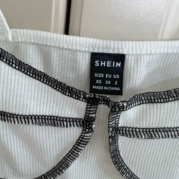 Shein White Handkerchief Crop top with Black Stitching Size XS - Picture 3 of 4